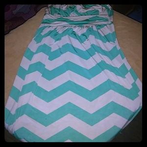 A blue and whit maxie dress.